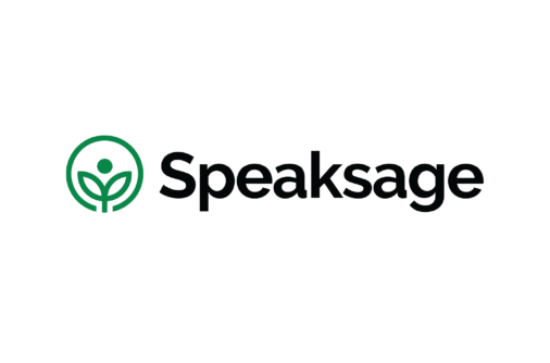 Speaksage logo with greean visual on left and black san serif font on right - AI to help leaders practice the conversations that matter