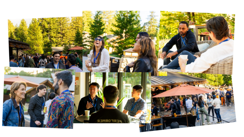 Collage of Common Grounds cafe and patio with people mingling